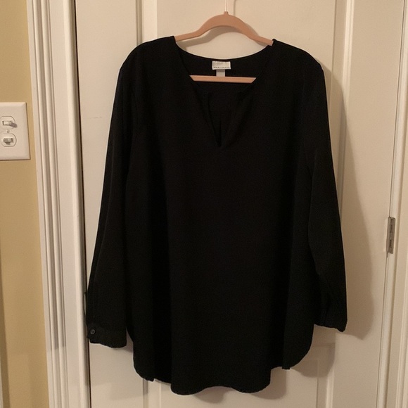 EUC Ava & Viv black v-neck long-sleeve lightweight polyester tunic size 4x - Picture 2 of 12